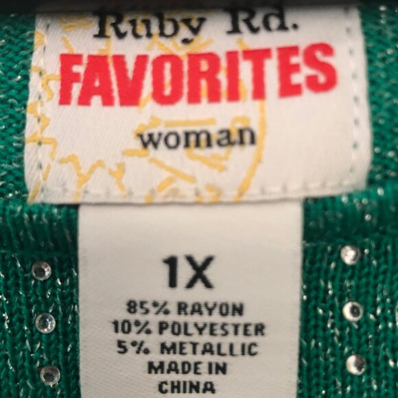 Ruby Rd. green/silver sparkly 3/4-sleeve top sz 1X - Picture 5 of 8